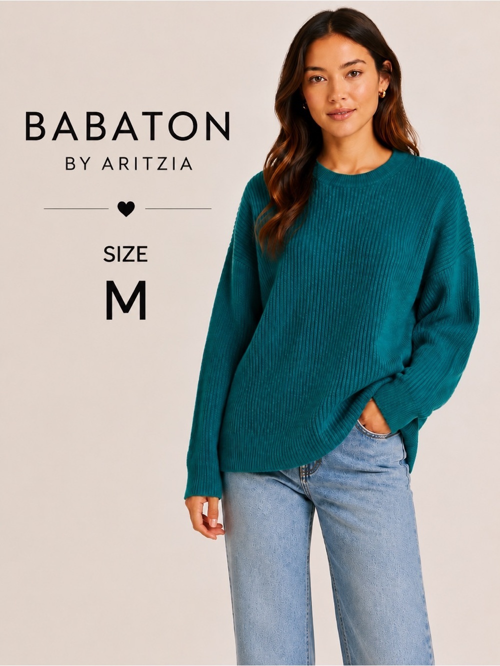 Babaton by Aritzia Teal Knit Sweater Size M Cozy Oversized Pullover